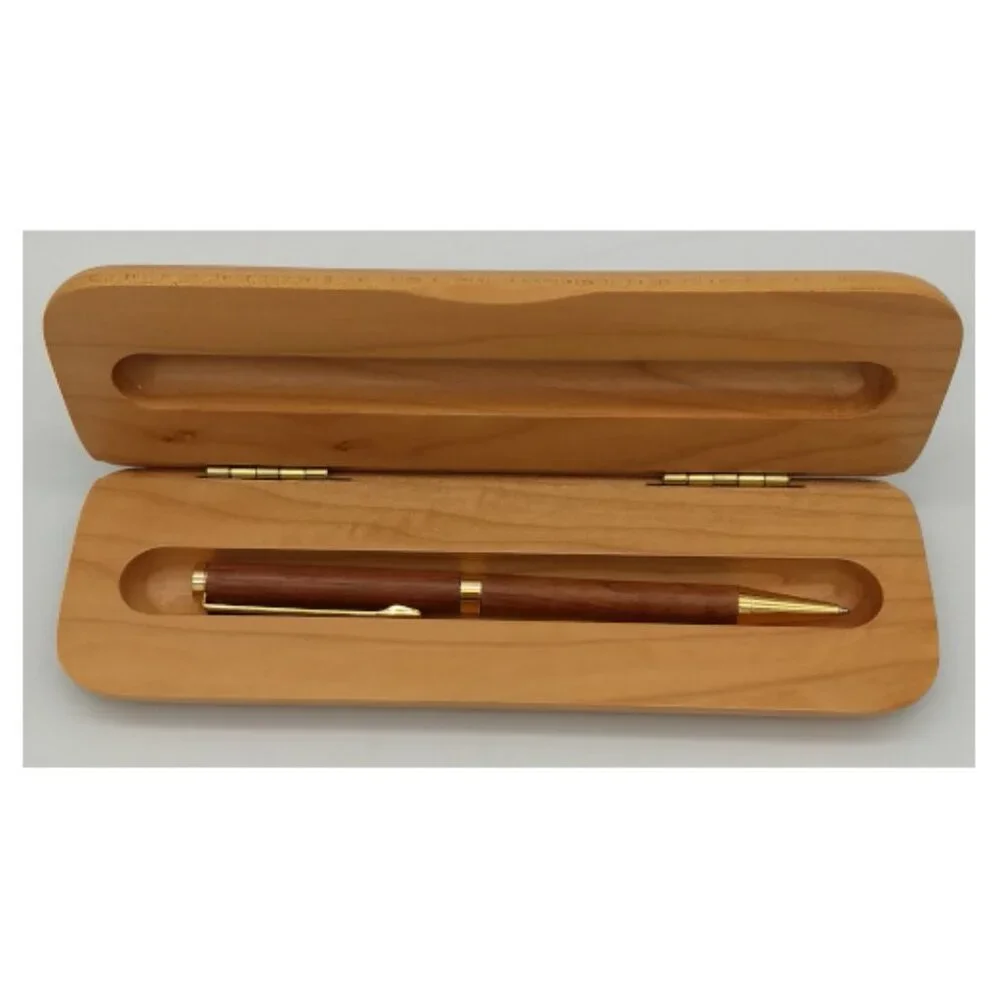 Pen & Case in Red and White Oak Design